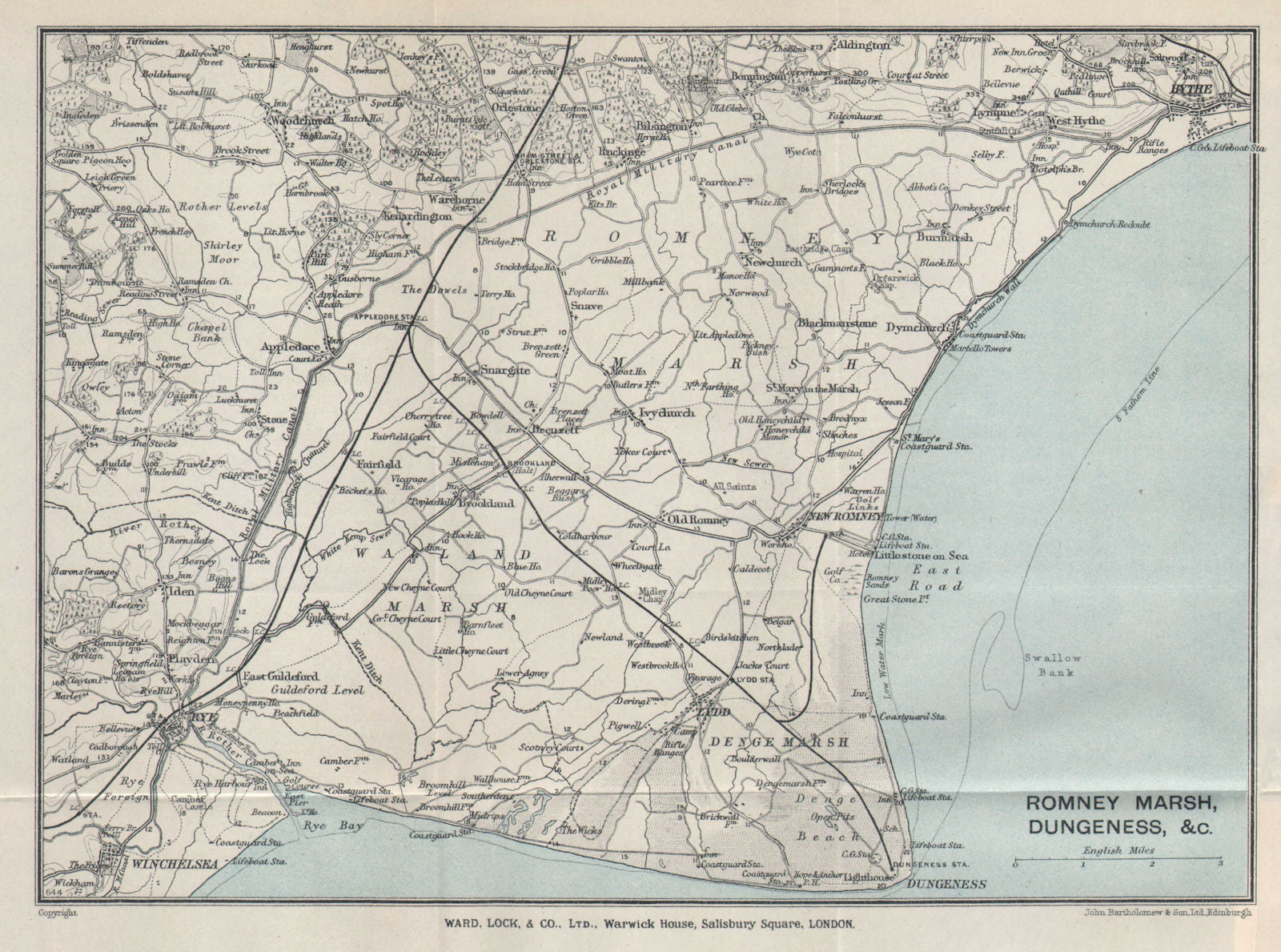 ROMNEY MARSH. Dungeness Rye Hythe Winchelsea. Walland Marsh. Kent 1928 old map